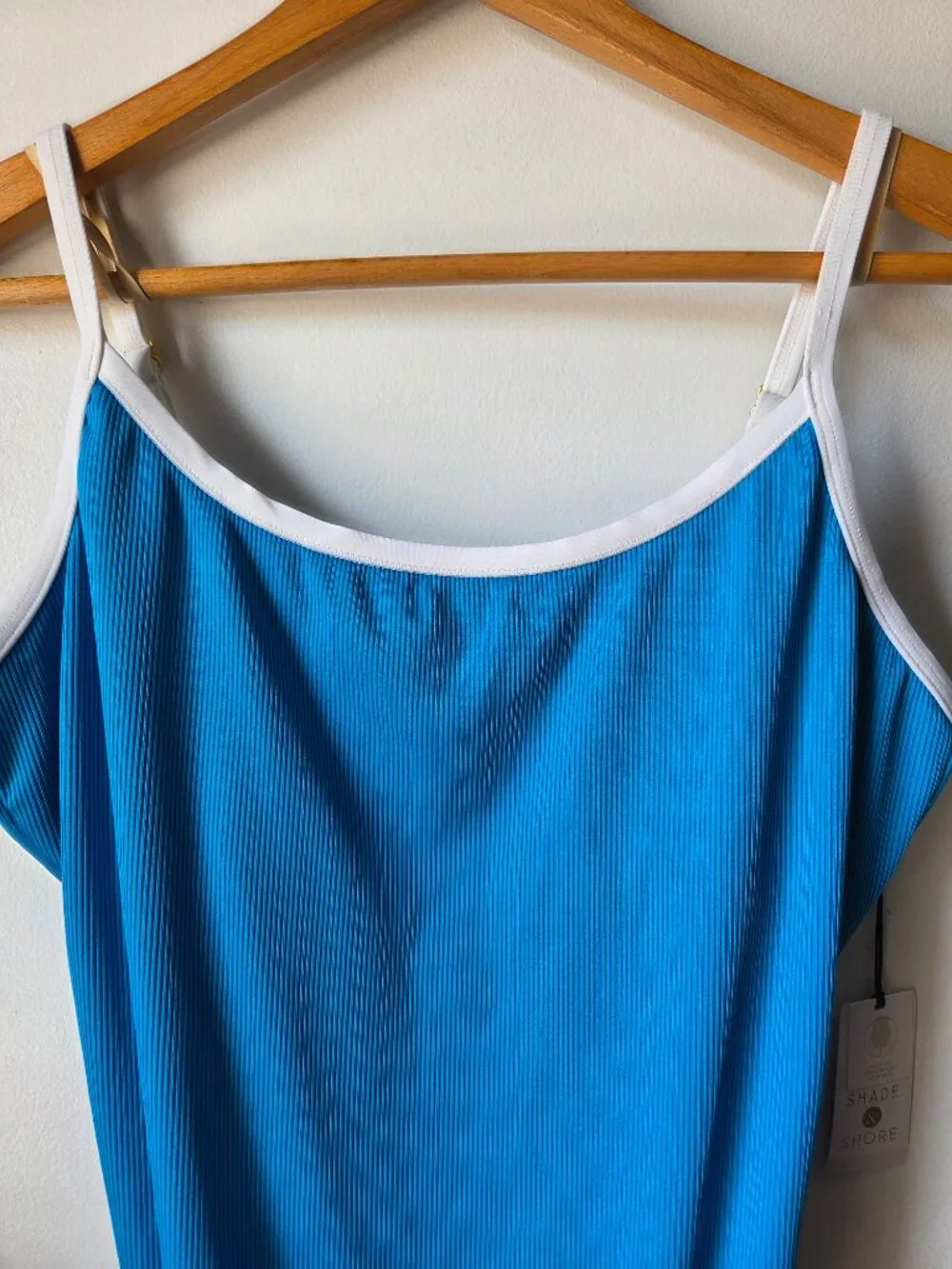 NWT SHADE & SHORE BLUE /WHITE TRIMMED 1PC SWIMSUIT SIZE XL / 16